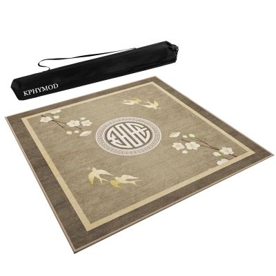 Chinese Printed Mahjong Mat with Edges, Soft and Durability Square Gaming Table Cover with Black Carrying Bag(Brown-1,29.53x29.53 in)