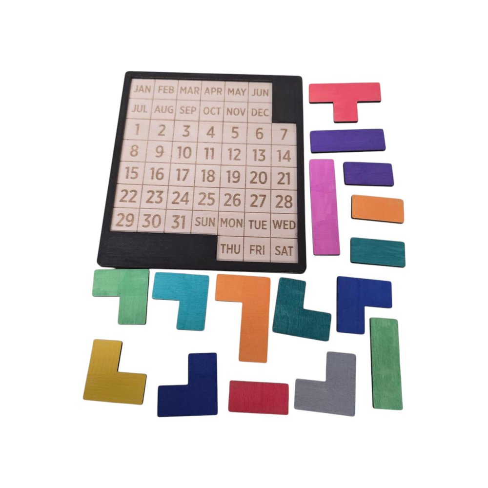 Colorful Wooden Date Puzzle Game  Interactive Brain-Teaser