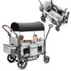 Rovique Wagon Stroller for 2 Kids,Premium Wagon for Kids with Removable Canopy, Snack Tray, Convertible Baby Bassinet, 5-Point Safety Harness, All-Terrain PU Wheels & Adjustable Push/Pull Handle,Grey view 1