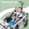 Rovique Wagon Stroller for 2 Kids,Premium Wagon for Kids with Removable Canopy, Snack Tray, Convertible Baby Bassinet, 5-Point Safety Harness, All-Terrain PU Wheels & Adjustable Push/Pull Handle,Grey view 3