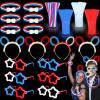 180 Pcs 4th of July Light Up Party Favors,12 Red White Blue Star Glasses 6 Headbands 12 Bracelets 150 Patriotic Glow Sticks Bulk with Connectors Glow in the Dark Party Supplies 250th Anniversary USA view 1