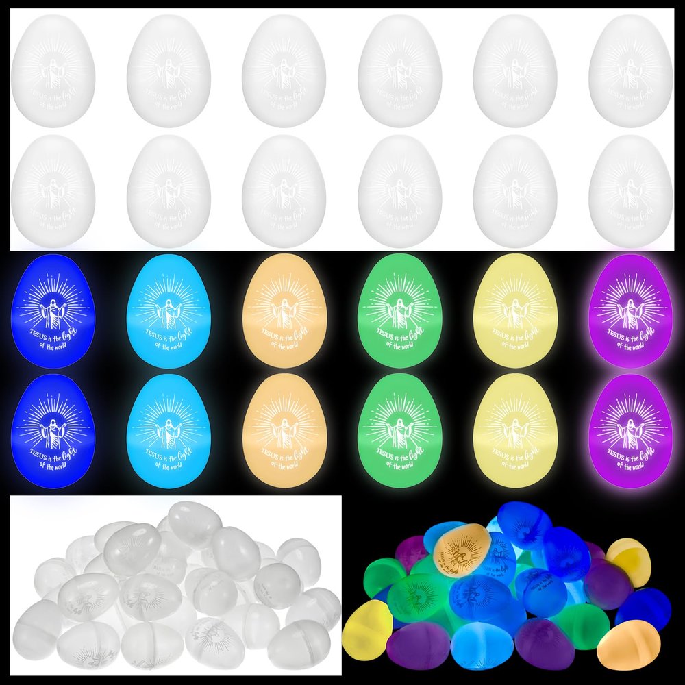 Wettarn 204 Pcs Glow in the Dark Easter Eggs Bulk Plastic Fillable Christian Religious Light up Easter Eggs Hunt Basket Stuffers Fillers for Party Favors Gifts Prize