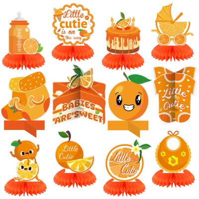 12 Pcs Little Cutie Baby Shower Decorations Orange Citrus Honeycomb Centerpieces Cakes Socks Table Topper Oranges Baby Shower Decorations for Table Birthday Party Favors Supplies