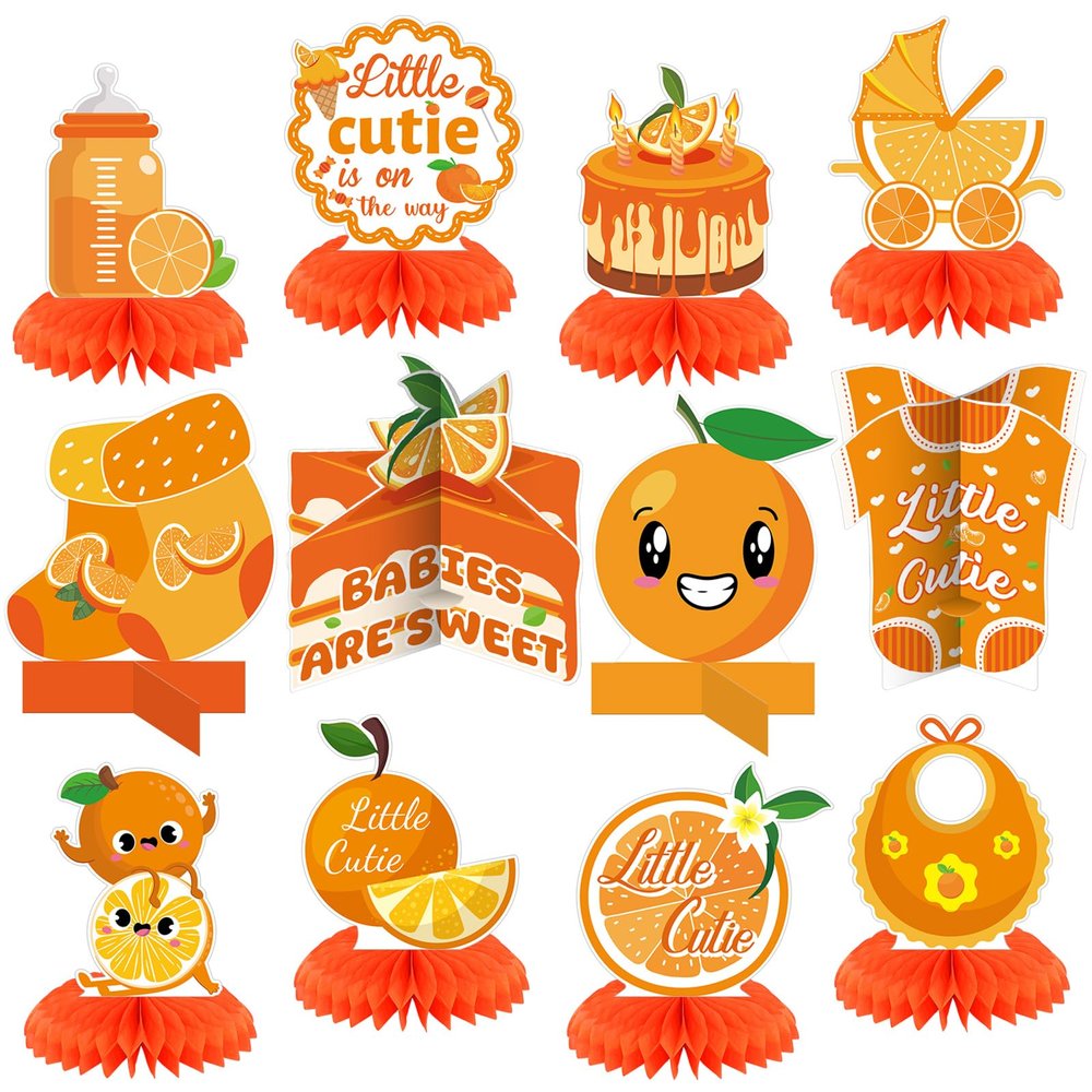 12 Pcs Little Cutie Baby Shower Decorations Orange Citrus Honeycomb Centerpieces Cakes Socks Table Topper Oranges Baby Shower Decorations for Table Birthday Party Favors Supplies