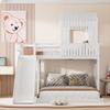 SOFTSEA Twin Over Full House Bunk Bed with Slide, Wood Playhouse Bunk Bed with Window for Kids, White view 3