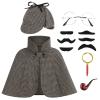 GRAJTCIN Kids Detective Costume Sherlock Holmes Boys and Girls Inspector Cape and Accessories Halloween Party Outfit (Gray,19.69")