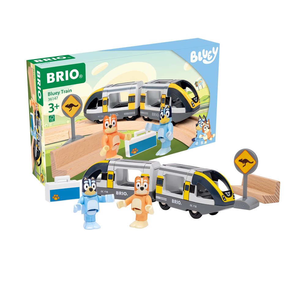 BRIO World Bluey Train - 7-Piece Wooden Passenger Train Playset with Bluey & Bingo Figures - Show-Inspired Accessories - Works with All BRIO World Railway Sets - Kids Ages 3 & Up
