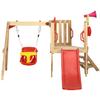 4-in-1 Wooden Swing Set for Kids, Toddler Slide & Swing, Captain's Wheel & Horn, Backyard Playground view 3