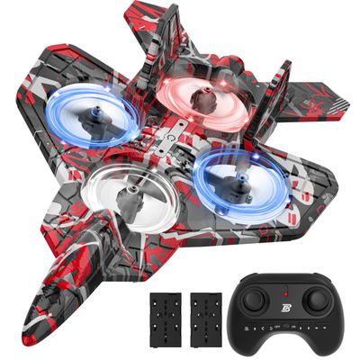 BEZGAR HQ057X RC Fighter AirplaneMini Drone Remote Control Jet Plane Stunt Drone for Adults & Kids Toy with Light Gift for Kids Beginner Red
