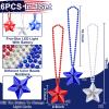 6 Pack 250th Anniversary 4th of July Party Favor LED Light Up Necklaces,Red White Blue Necklaces Accessories Decorations Party Supplies, Patriotic Stars Beads for Adults Kids National Independence Day view 2