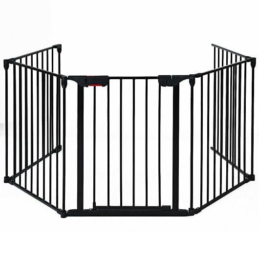 115 Inch Length 5 Panel Adjustable Wide Fireplace Fence-White