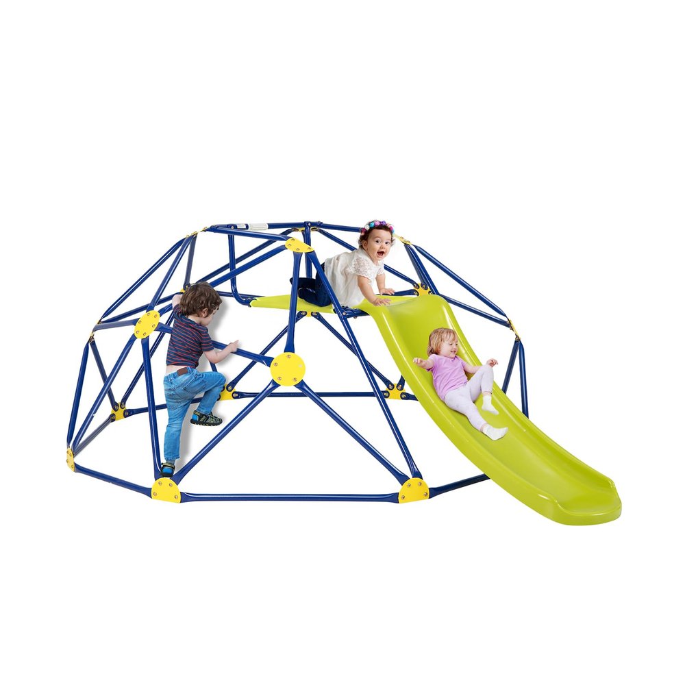 GLACER Climbing Dome & Slide Playset w/ 400 LBS Capacity for Kids Aged 3-10, Perfect for Backyard, Garden, or Park, 96" L x 72" W x 36" H (Blue)