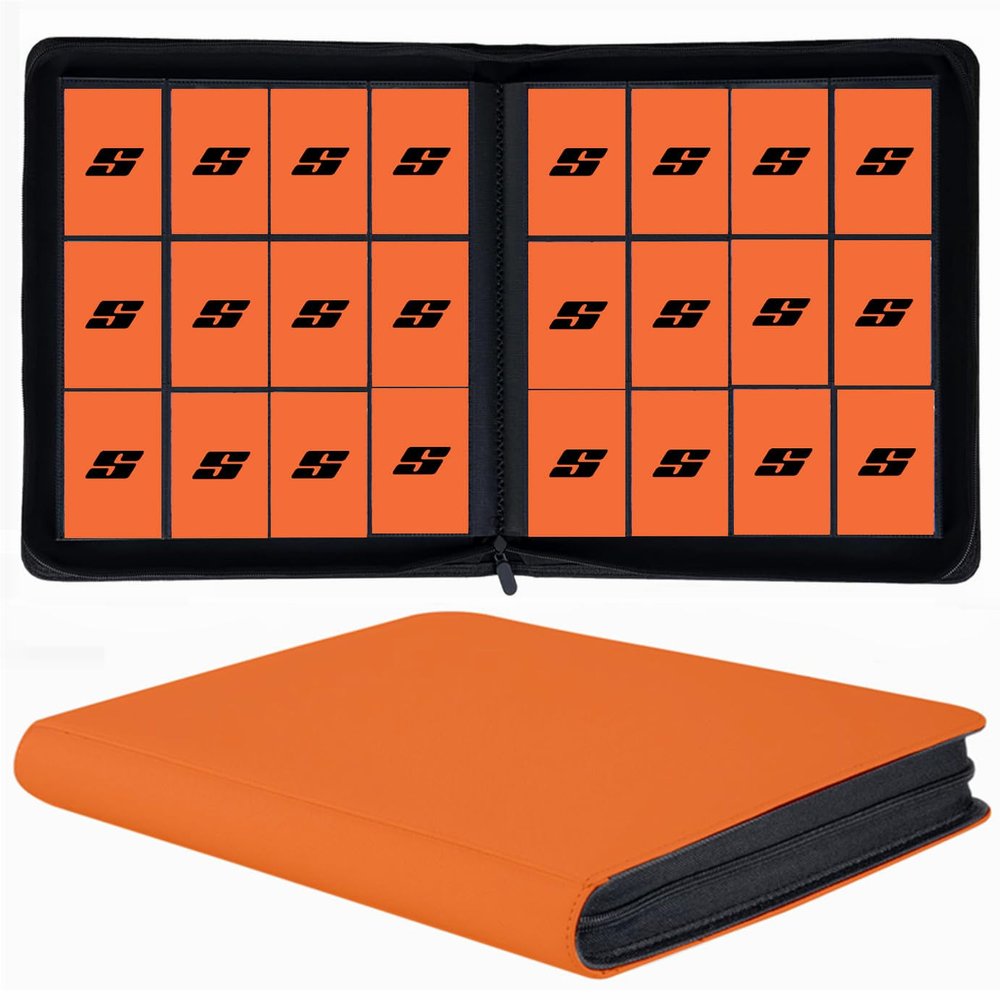 12 Pocket 720 Pockets Trading Card Binder, Ringless Side Loading Card Holder Album, Trading Card Album Fit for YuGiOh, MTG, TCG, Game Cards, Sports, Business Cards (Orange)