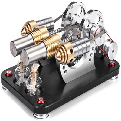 U5GAAALPPQ9 Doppelzylinder-Stirlingmotor-Modell, Metall-Au?en-Stirling-Motor-Motormodell, DIY-Stirling-Physik-Experiment-Spielzeug