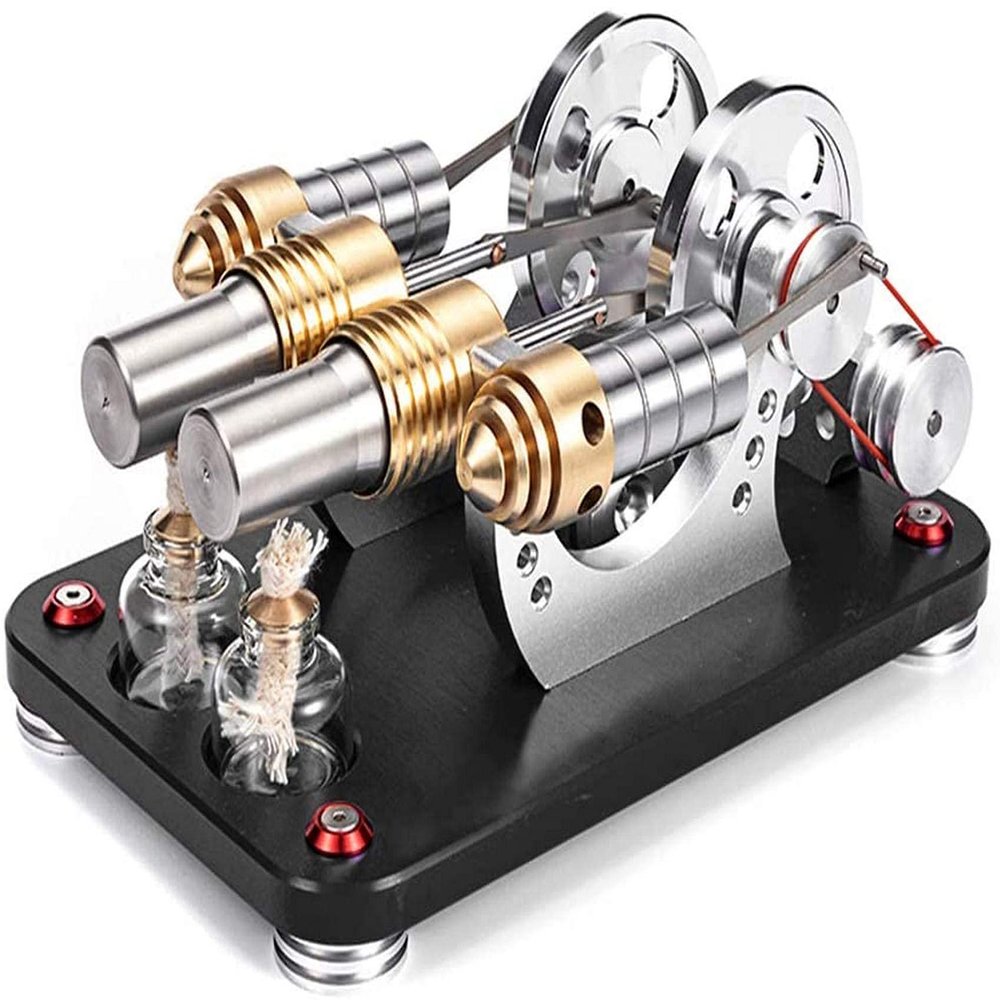 U5GAAALPPQ9 Doppelzylinder-Stirlingmotor-Modell, Metall-Au?en-Stirling-Motor-Motormodell, DIY-Stirling-Physik-Experiment-Spielzeug