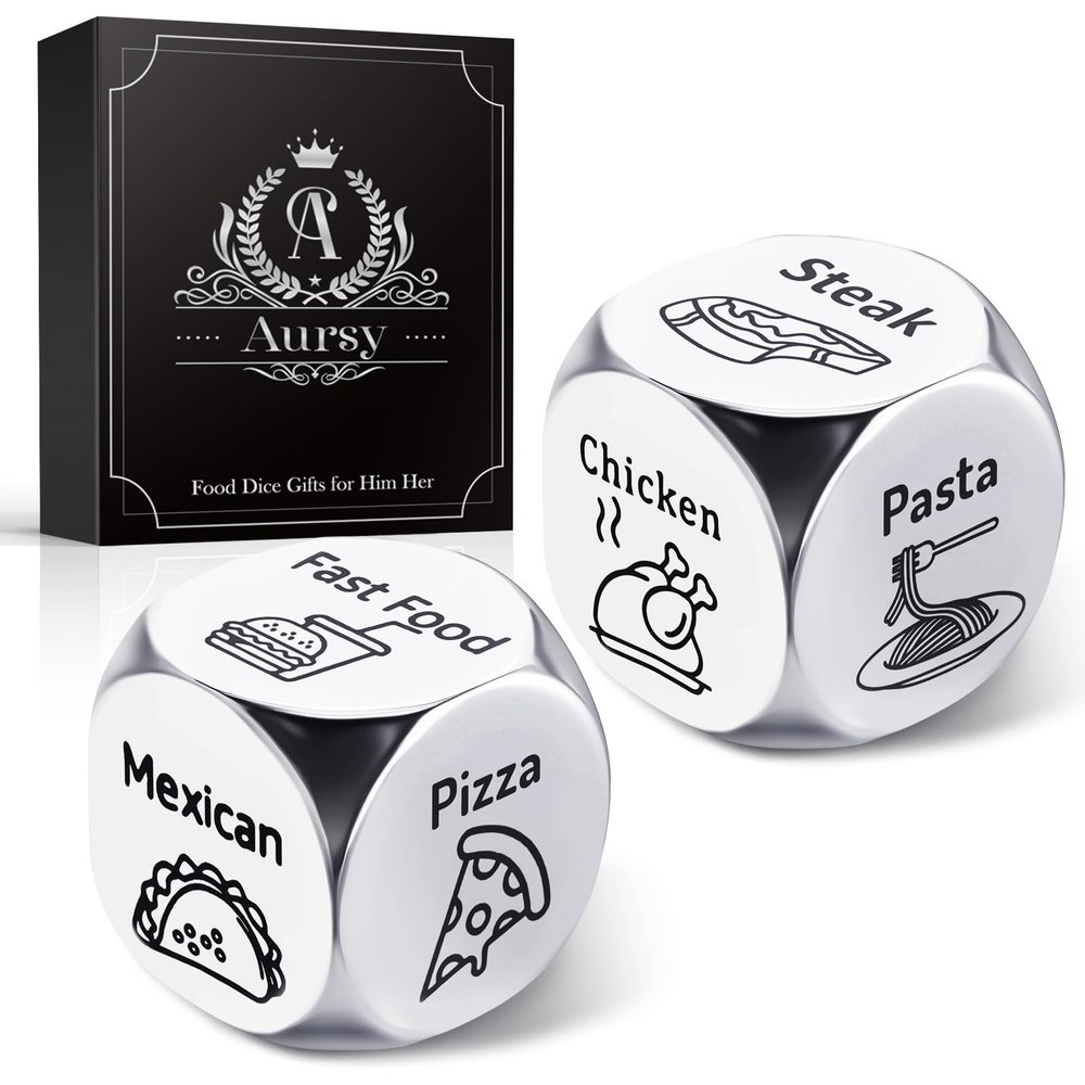 Aursy Valentines Day Gifts for Him Her Kids, 2PCS Food Dice, Gifts for Men Women Men Kids Adults, Birthday Gifts for Him Mens Gifts, Couple Wedding Easter Valentines Father Day