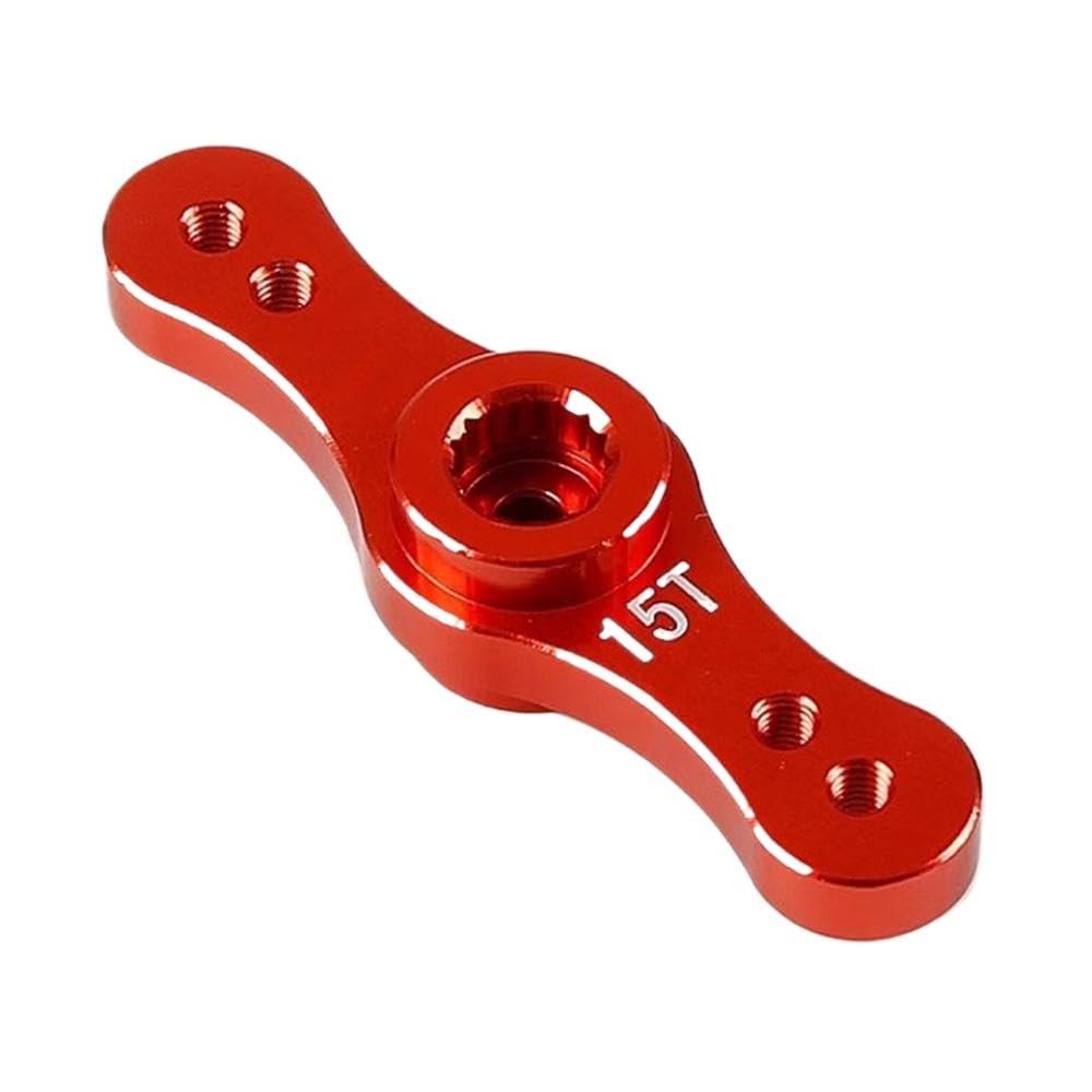 MIVHQYBU CNC Metal Double-Sided Steering Servo Arm 15T/17T Compatible with 1/5 RC Cars Compatible with Symmetrical Steering Parts(Red)