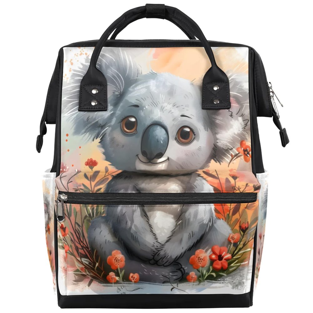 XMNYGJ Diaper Bag Backpack for Women Cute Koala Floral Nursing Diaper Backpack Waterproof Travel Mommy Daypack Portable Nappy Bags Large Maternity Changing Daycare Purse for Mom Dad