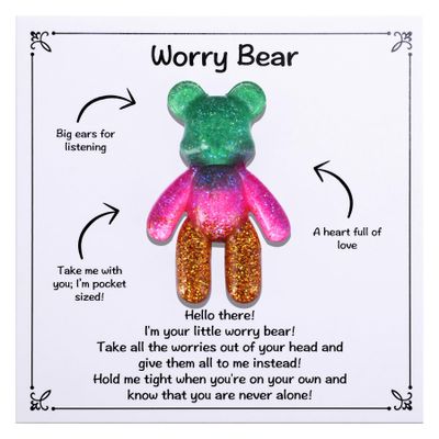 Aesnefe Pocket Bear Hug, Anxiety Relief Gifts, Mental Health Positivity Gift for Anxious Friend, Autism Fidget Gifts for Teen, Surgery Worry Gift, Thoughtful Present for School Anxiety, Green Gold