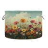 KEEPREAL 20x14 Inch Foldable Toy Storage Basket - Round Waterproof Wild Flowers Oil Painting Laundry Basket with Cotton Handles for Kids Room, Bathroom, Car, Closet Organizing #438 view 1