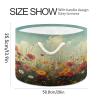 KEEPREAL 20x14 Inch Foldable Toy Storage Basket - Round Waterproof Wild Flowers Oil Painting Laundry Basket with Cotton Handles for Kids Room, Bathroom, Car, Closet Organizing #438 view 2