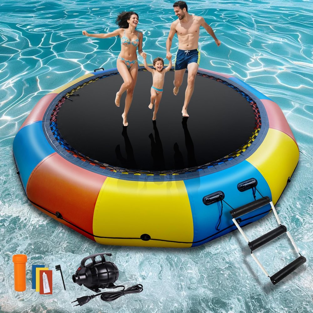 Inflatable Water Trampoline 10FT/12FT Floating Trampoline for Kids & Adults Recreational Water Bouncer Portable Bounce Platform with Electric Pump, Rope Ladder for Lake Pond Pool (Orange, 10FT)
