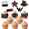 2026 Graduation Cupcake Toppers, 48 Pcs Class of 2026 Cupcake Toppers Congrats Grad Cupcake Picks for Dessert Food Pizza for Graduation Party Decorations (Maroon Black) view 1