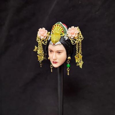 1/6 Scale Female Head Sculpt, Eastern Ancient Female Empress Head Carved Accessories for 12inch Action Figure Body Doll, 1/6 Scale Ancient Beauty with Costume Headgear Action Figure Head Accessory