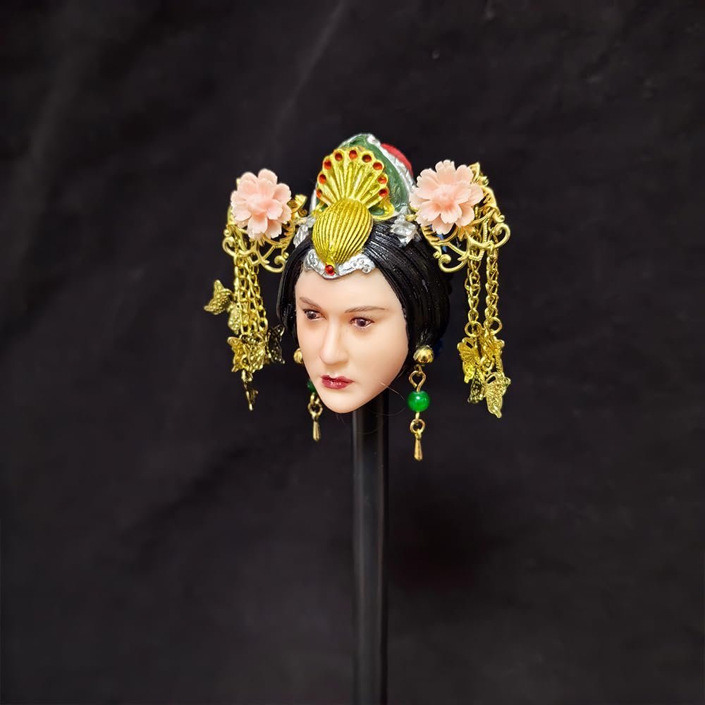 1/6 Scale Female Head Sculpt, Eastern Ancient Female Empress Head Carved Accessories for 12inch Action Figure Body Doll, 1/6 Scale Ancient Beauty with Costume Headgear Action Figure Head Accessory