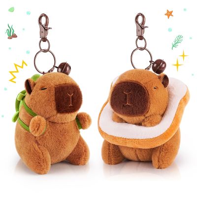 Achwishap 2PCS Capybara Plush Keychain,Cute Keychain Capybara Stuffed Animal,Soft Capybara Plush Toys Key Chain,Kawaii Plushie Stuffed Toy for Student Kids Adult Birthday Gifts(Turtle,Bread)