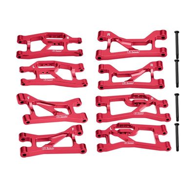 Aluminum 7075 Alloy Front Upper & Lower + Rear Upper & Lower Suspension Arms for Traxxas 1/16 Mini Maxx 4WD RTR Brushless Monster Truck 107154-1 Upgrades - Red