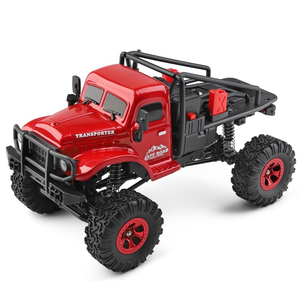 HOENTECH 2.4GHz Remote Control Car, 3KM/H High Speed 4WD Electric Off-Road Climbing Crawler Vehicle, 1:18 Off-Road Monster Truck with LED Lights - Ideal Gift for Adult