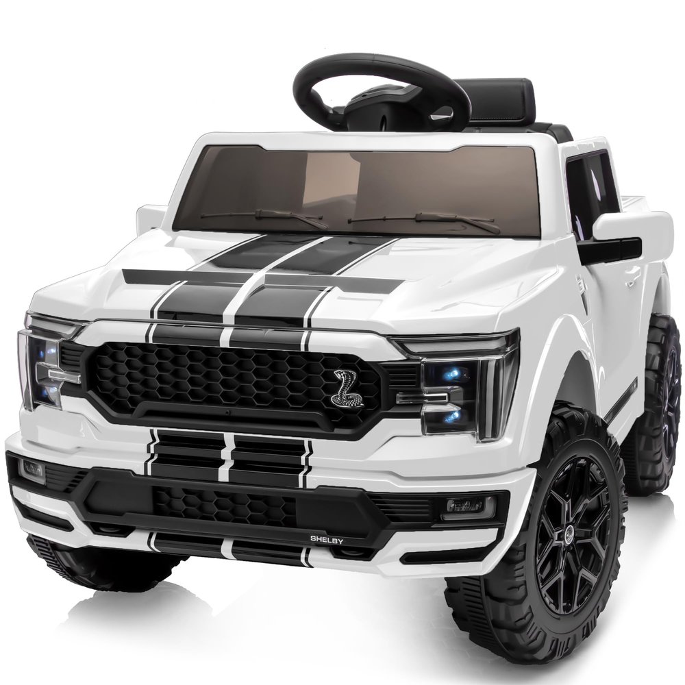 Hikiddo Licensed Ford Shelby F-150 24V Kids Ride on Toy, Electric Car for Kids with Remote Control, 400W Motors - White
