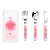 Blooming carnations Children's three-piece knife, fork and spoon set, stylish white handle and portable box 6.33.1 inches view 1