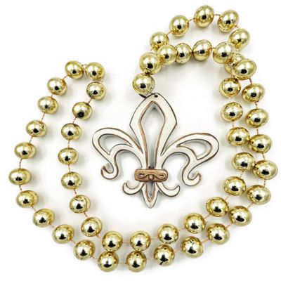 Antique White Fleur de Lis Mardi Gras Bead Necklace New Orleans