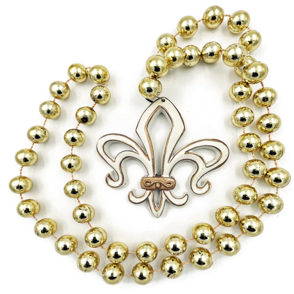 Antique White Fleur de Lis Mardi Gras Bead Necklace New Orleans
