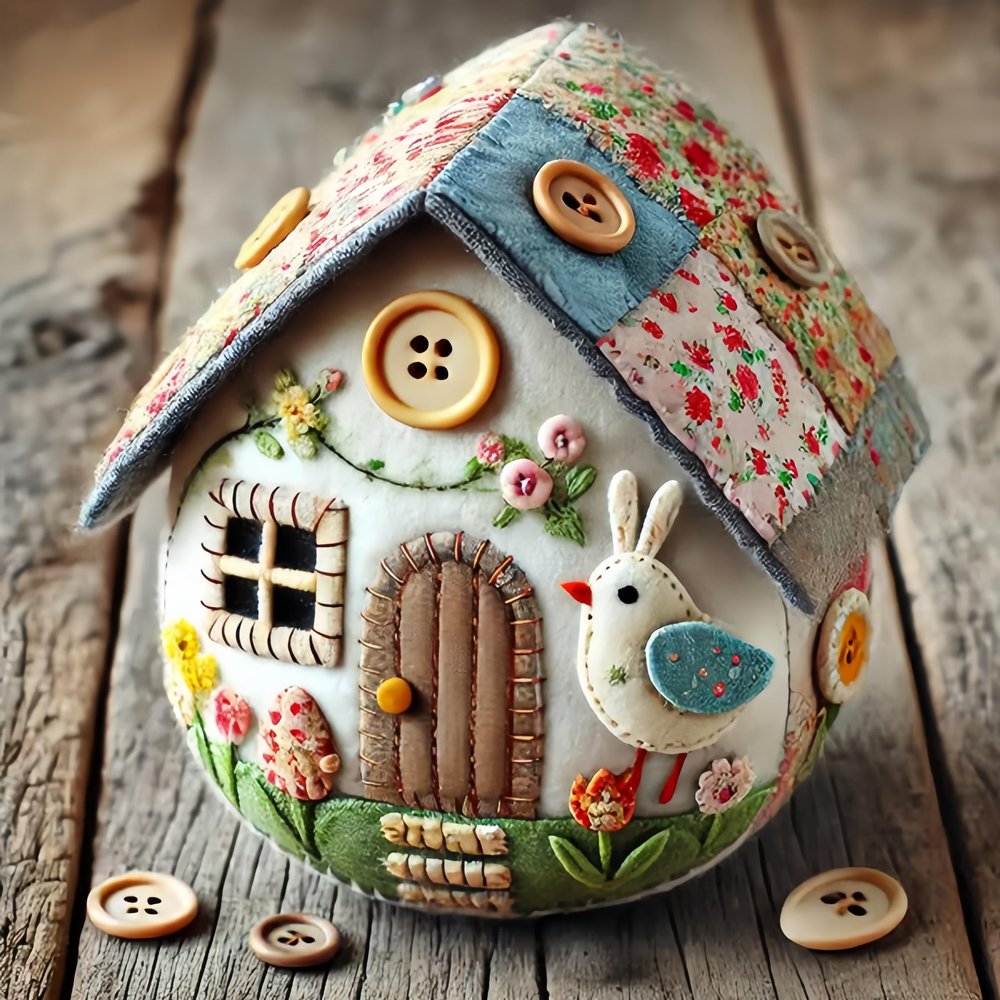 liqiaofang Patchwork Felt Egg House DIY Bunny House Craft Kit with DIY Material Package for Beginners Kids Adults, Easter Chick Eggs Ornaments Home Easter Party Decoration Supplies (D)