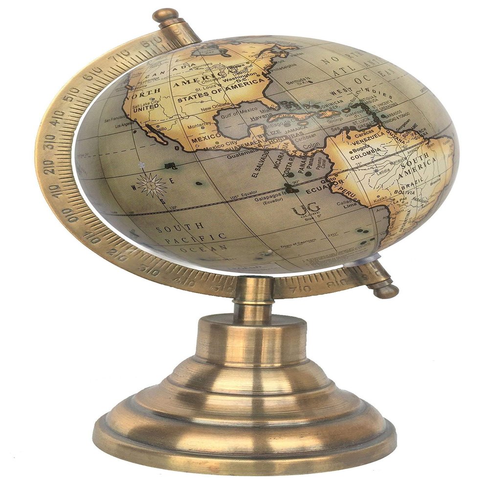 Samyuktha Educational/Antique Globe with Brass Antique Arc and Base/World Globe/Home Decor/Office Decor/Gift Item / 5 inches (Graphic grey brown)