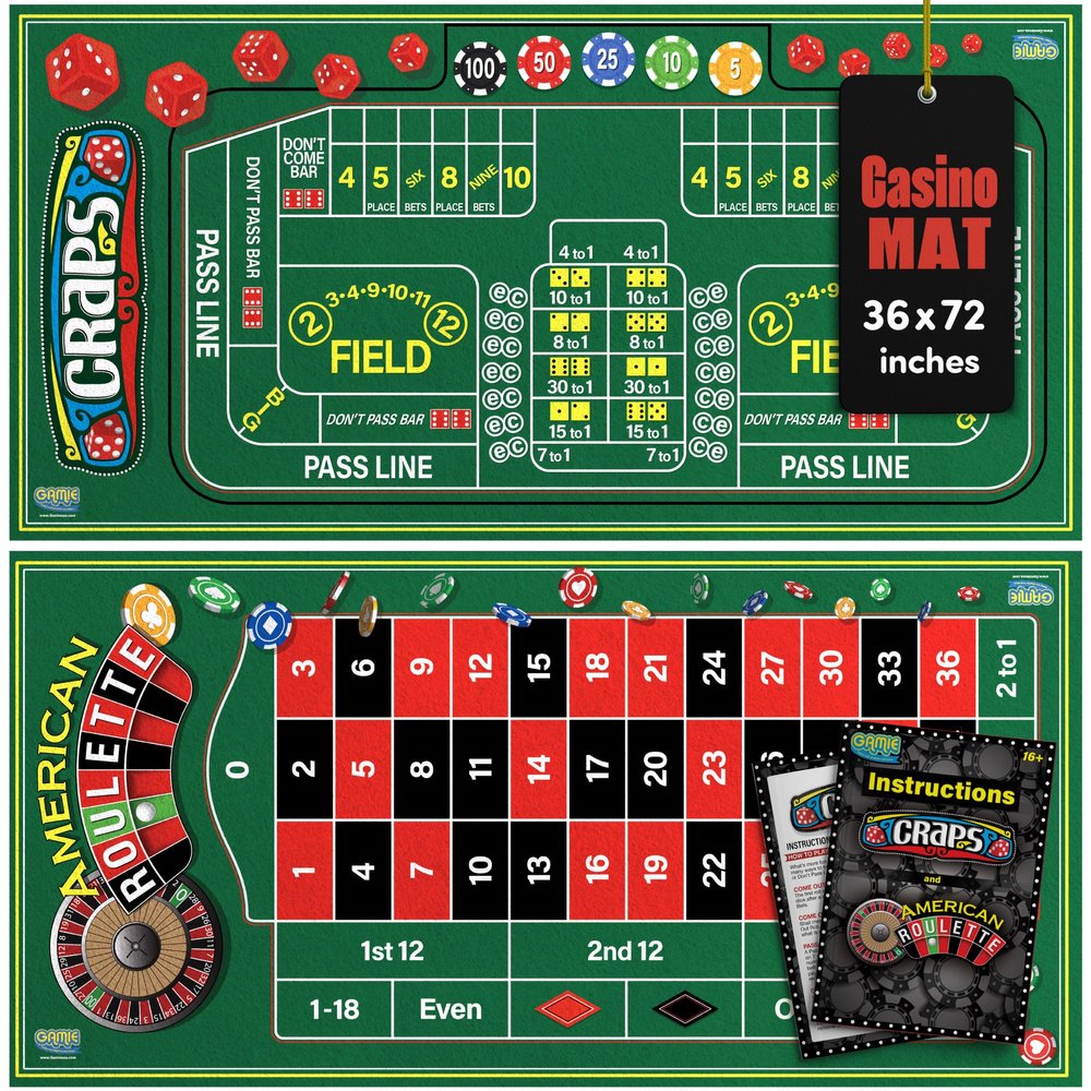 Gamie Double Sided Felt Roulette and Craps Table Mat, 36 x 72 Casino Games for Poker Night Party, Casino Gift for Adults Stocking Stuffers, 2-in-1 Professional Grade Game with Instructions Booklet