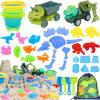 Beach Toys, 36Pcs Dinosaur Sand Toys for Kids Toddlers, Sandbox Toys with 2 Truck, Collapsible Beach Bucket, Mesh Bag, Sand Molds, Sand Castle Building Kit, Travel Beach Toy for Kids Toddlers Ages3-12 view 1
