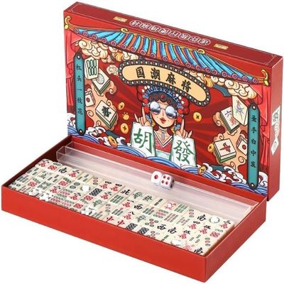 EatingBiting Mini Mahjongs 20mm/0.78" Board Game Portable Travel Set 144pcs Chinese Mahjongs Classic Traditional Chinese Dominos Family Tabletop Game