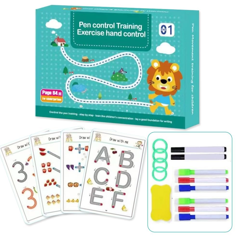 Scribble Smart Workbook, Handwriting Practice Workbook, Pen Control and Tracing Book Wipe Clean, Little Curious Mind Scribble Smart Reusable Workbooks for Kids(01)