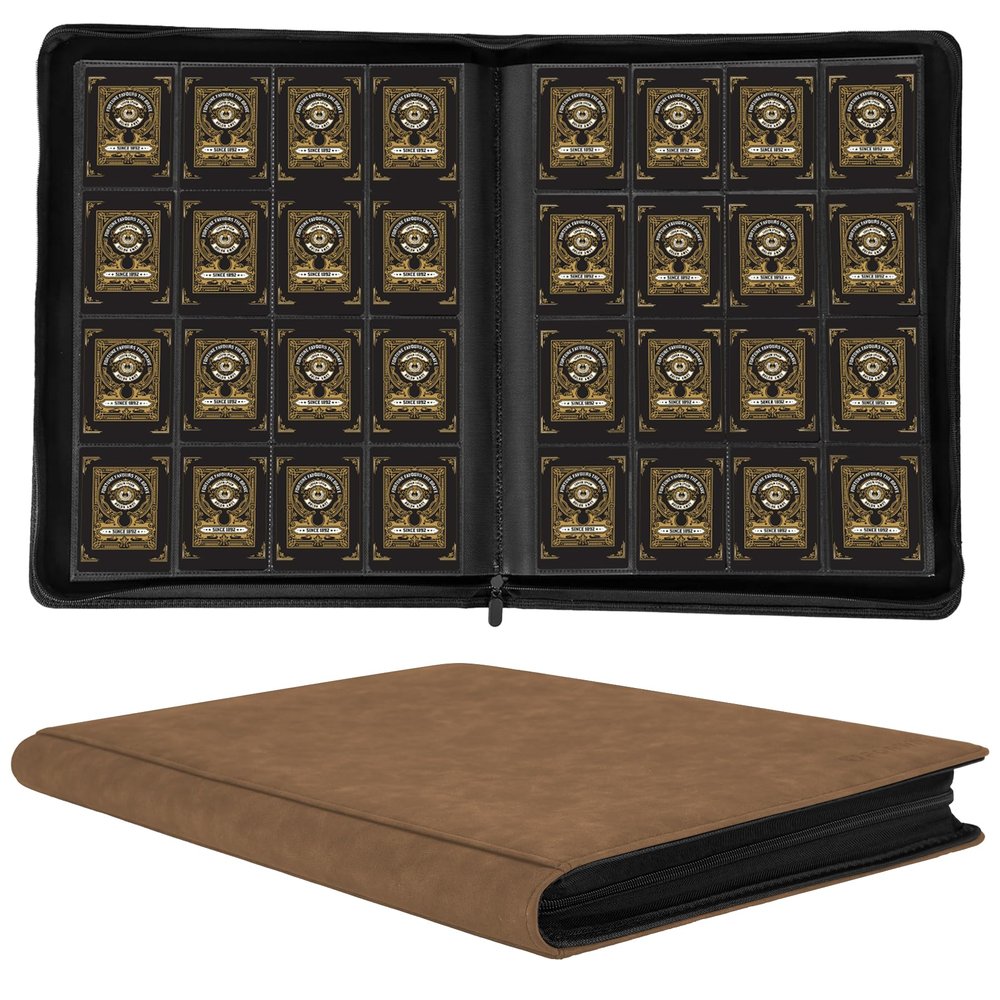 1000+ Pockets Trading Card Binder,16 Pockets Trading Card Binder Ringless Side Loading Trading Card Album Folder for TCG,MTG,Sports Cards(coffee)