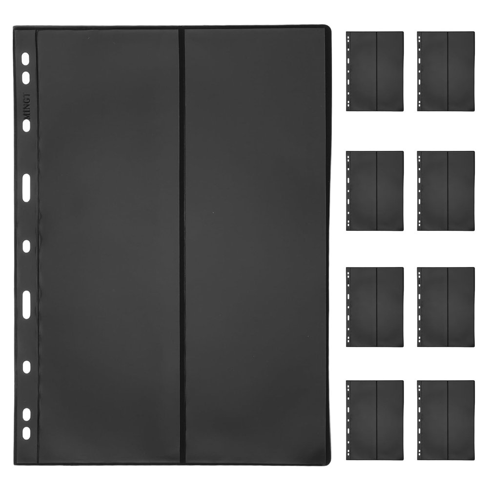 LUOZZY 10 Pieces Double Sided Stamp Album Inserts Black Background Vertical Storage Binder Sheets Collectors Loose Leaf Organizer