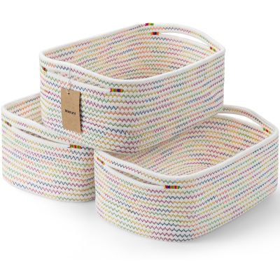 Maxuni 3-Pcs Shelf Baskets for Organizing, Closet Organizer Bins, Small Woven Baskets, Rope Toy Basket, Storage Basket for Shelves, Cube Decorative Box, 11.87.85.1, Rainbow