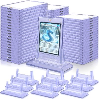 100 Pack Magnetic Card Holders for Trading Cards, 35pt Acrylic Baseball Card Holders Display Case Fit for Sports Cards, Standard Cards, Hard Plastic Card Protectors with 10 Card Stands