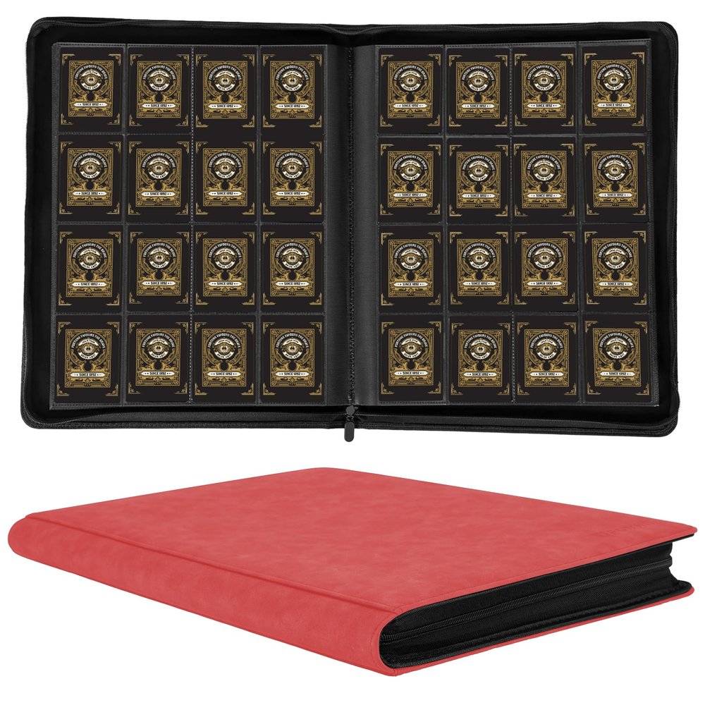 1000+ Pockets Trading Card Binder,16 Pockets Trading Card Binder Ringless Side Loading Trading Card Album Folder for TCG,MTG,Sports Cards(Red)