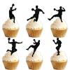 18pcs Black Glitter Silhouette Dessert Cupcake Topper Cheer to Handball Theme Decor Supplies Men Women Happy Birthday Party Decorations view 1