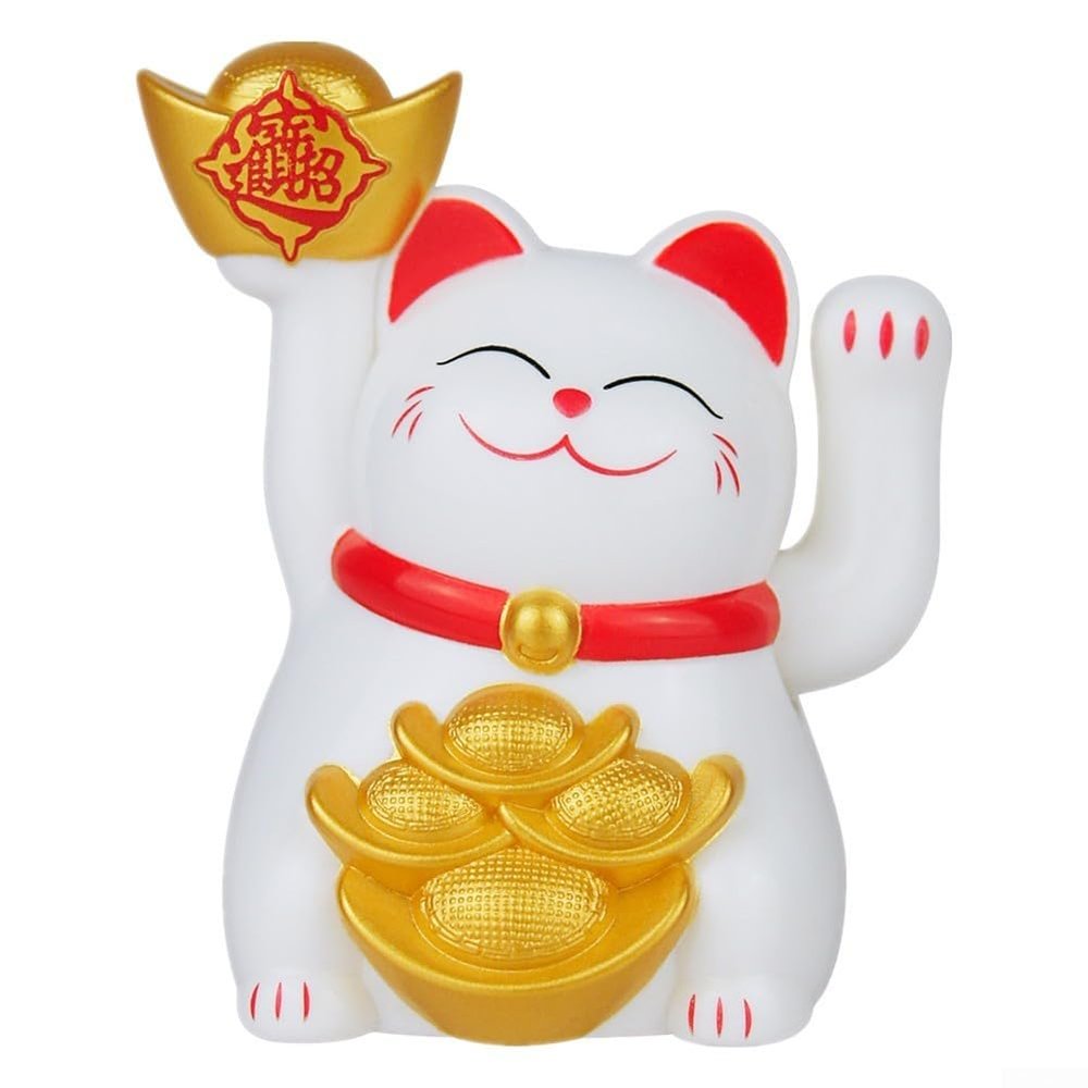 Lucky Fortune Cat, Lucky Cat Waving, Plastic Solar Automatic Waving Lucky Cat Car Ornament, Wealth And Good Luck Symbol(White)