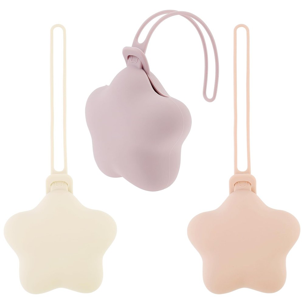 3Pcs Silicone Pacifier Holder Case, Portable Pacifier Storage Case, Safe and Soft Material Pacifier Pouch, Star Shaped Paci Holder Case,Binky Holder Case for Baby Boys&Girls (Skincolor, beige, purple)